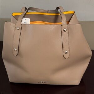 New Coach Beige Leather Tote with Yellow interior Accent
